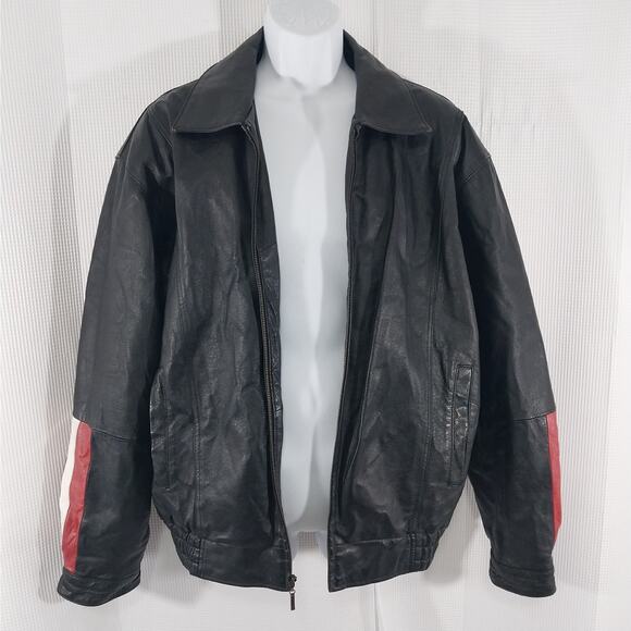 VINTAGE OSCAR PIEL! HOT BLACK GENUINE LEATHER, AMERICA BIKER/MOTO JACKET! SZ L - Picture 7 of 11